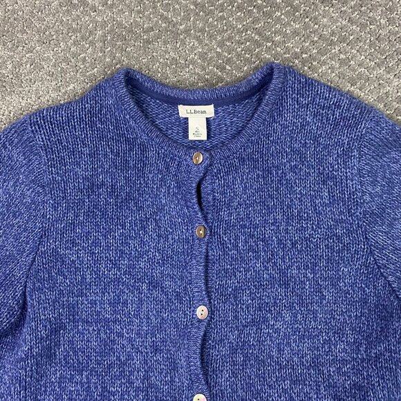 LL Bean Cardigan Sweater Women's Small Blue Marled Cotton Knit 245208 - Picture 2 of 9